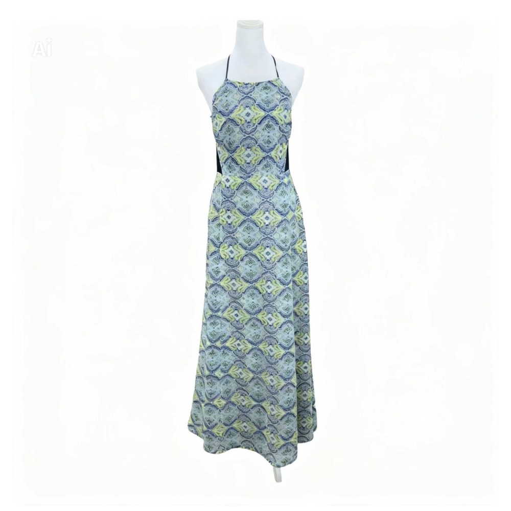 Victoria's Secret Maxi Dress Paisley Halter Open Back Womens 8 Blue boho guc